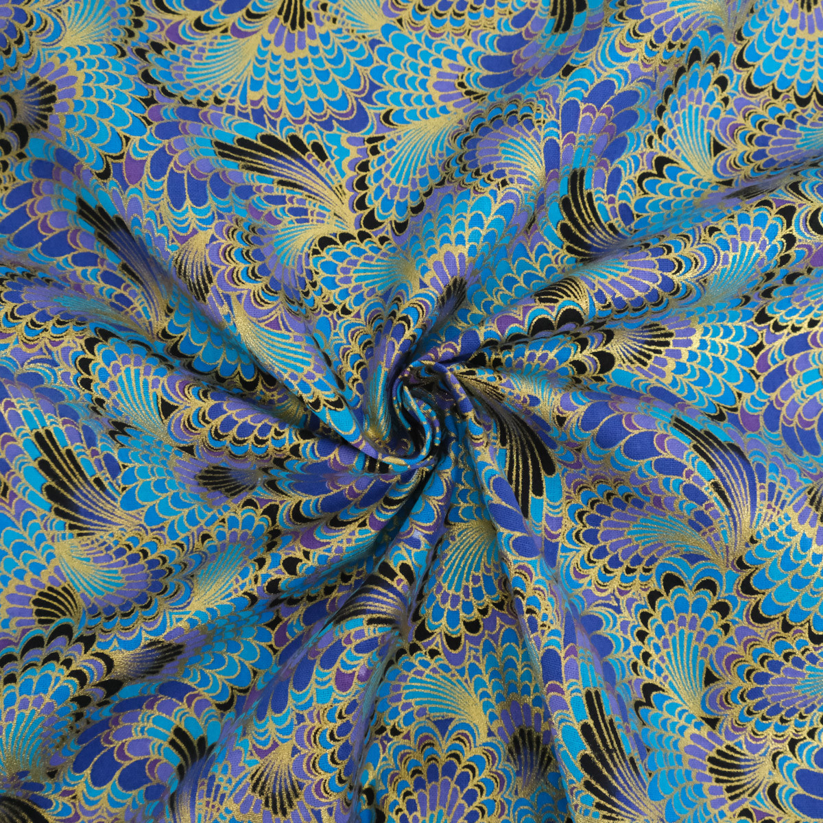 Algodón estampado con lurex, pavo real turquesa - Maison Klem